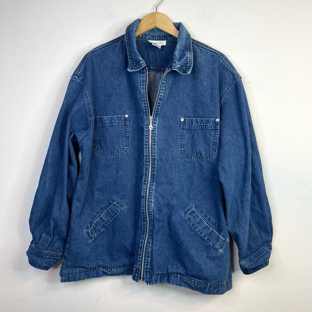 Talbots Vintage Denim Barn Work Chore Utility Coat Jacket Blue Jean Womens XL